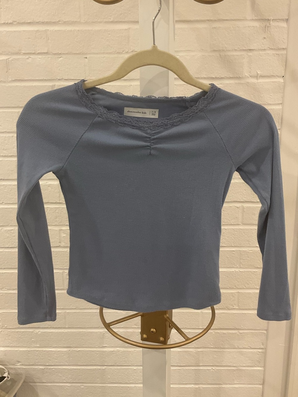 abercrombie kids Dusty Blue Ribbed Lace-Trim Long Sleeve Top - Picture 2 of 6